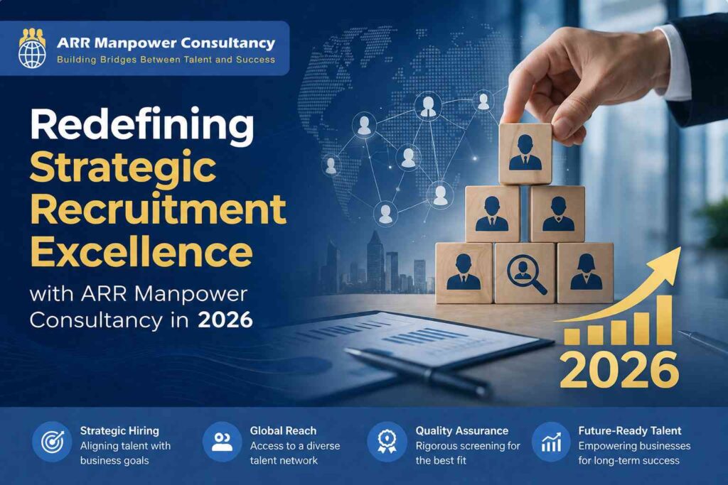 Recruitment Excellence with ARR Manpower Consultancy in 2026 showcasing strategic hiring, talent acquisition, global workforce networking, and business growth.