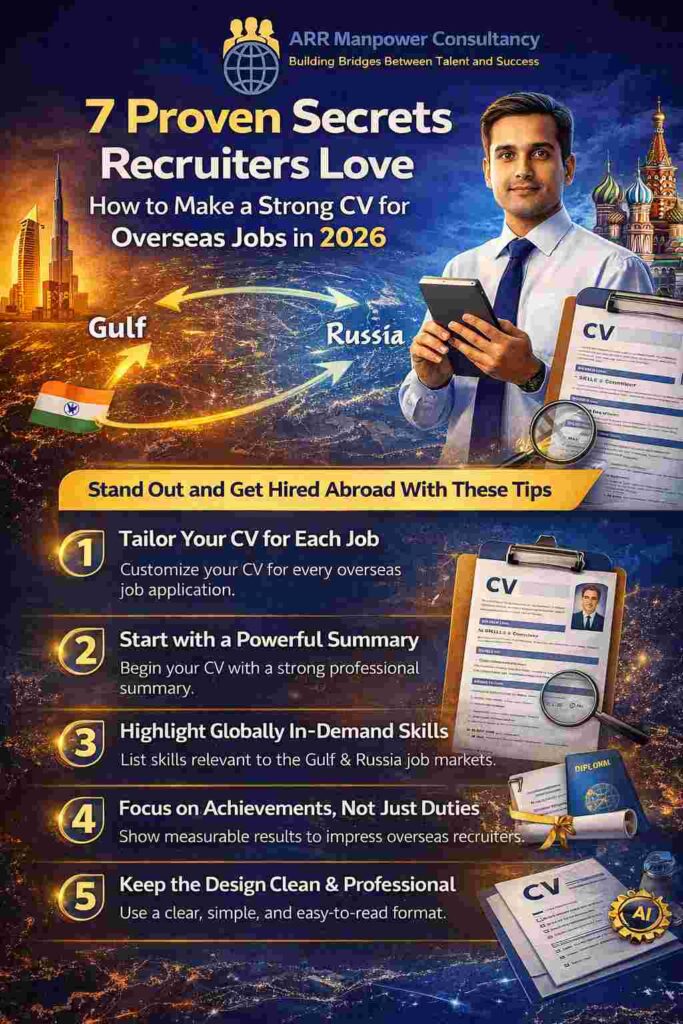 “Recruiter reviewing a strong CV for overseas jobs in 2026 highlighting key skills and experience”