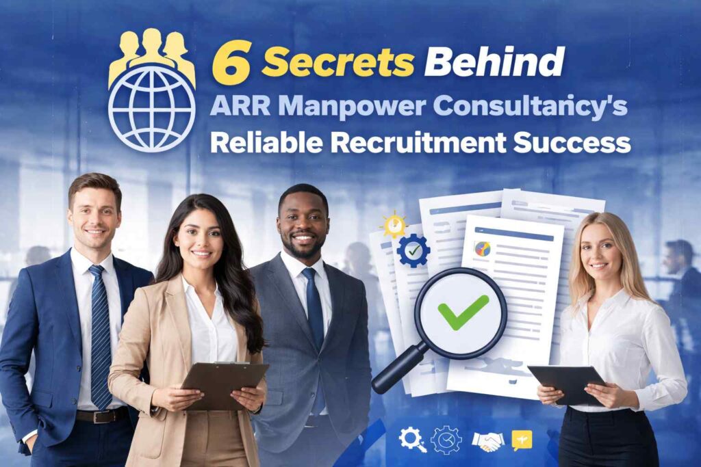 “ARR Manpower Consultancy team with recruitment documents illustrating 6 secrets to reliable hiring success”