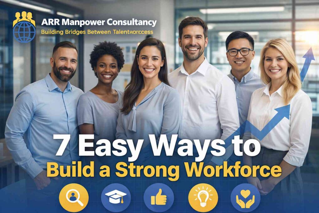 “Diverse professional team representing strong workforce growth with ARR Manpower Consultancy branding”