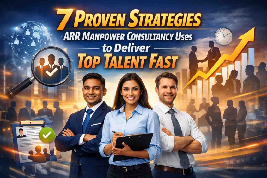 “ARR Manpower Consultancy professionals showcasing 7 proven strategies to deliver top talent quickly with modern recruitment tools and growth visuals”