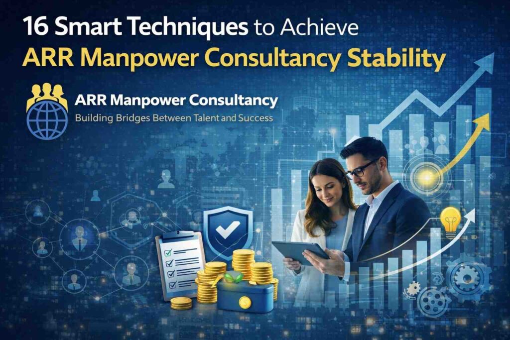 Business professionals discussing recruitment strategies and workforce planning for ARR manpower consultancy stability.