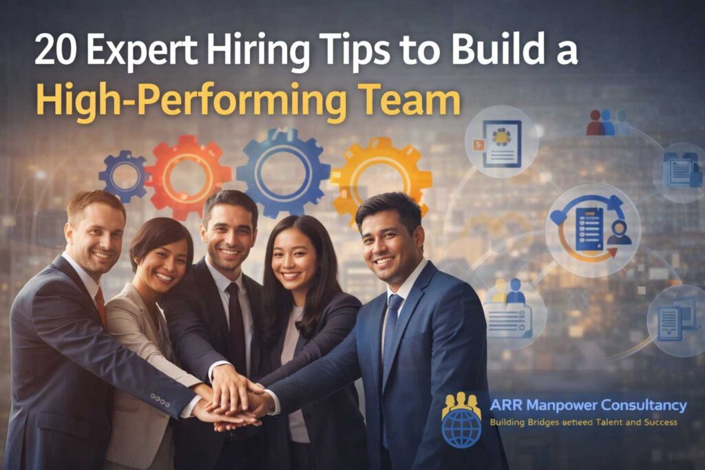 Professional team collaboration image representing expert hiring strategies and workforce building by ARR Manpower Consultancy