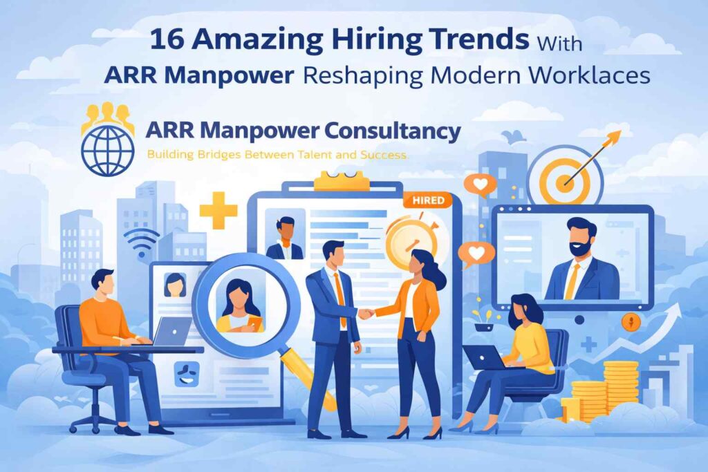 ARR Manpower Consultancy showcasing modern hiring trends, AI recruitment, workforce analytics, remote hiring, and talent acquisition strategies shaping modern workplaces.