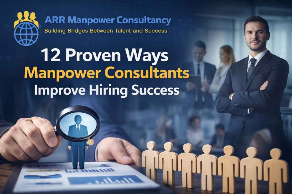 ARR Manpower Consultancy featured image illustrating 12 proven ways manpower consultants improve hiring success through talent acquisition, candidate screening, recruitment strategy, and workforce growth.