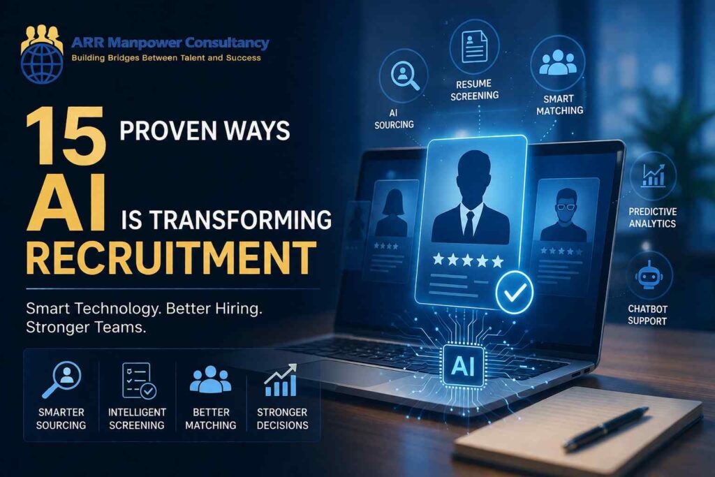 Artificial Intelligence powered recruitment technology showcasing digital candidate screening, resume analysis, smart talent matching, predictive analytics, and automated hiring solutions for modern recruitment