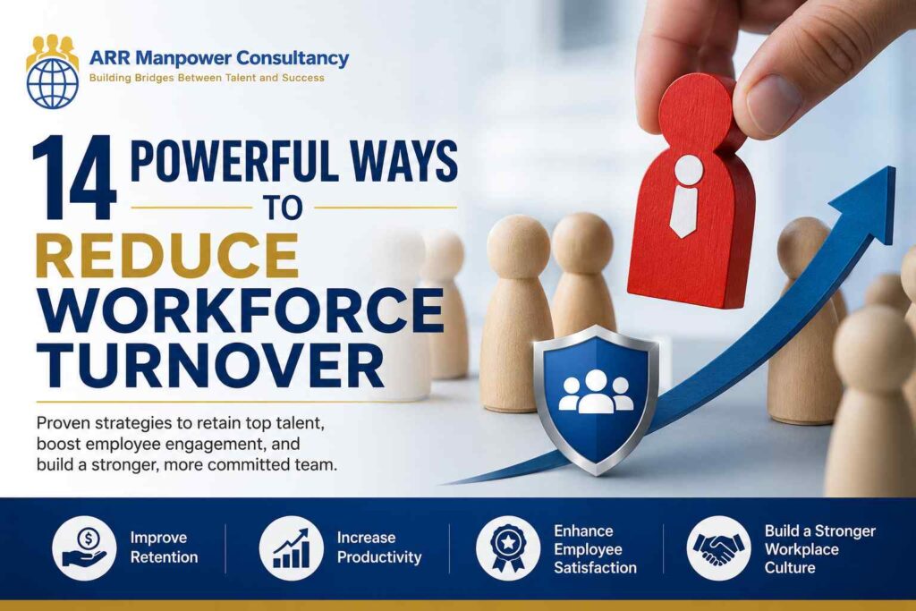 14 powerful ways to reduce workforce turnover featuring employee retention strategies, workforce stability, talent management, and workplace culture improvement.