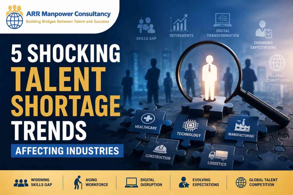 Business leaders reviewing workforce data as industries face growing talent shortages and hiring challenges across multiple sectors.
