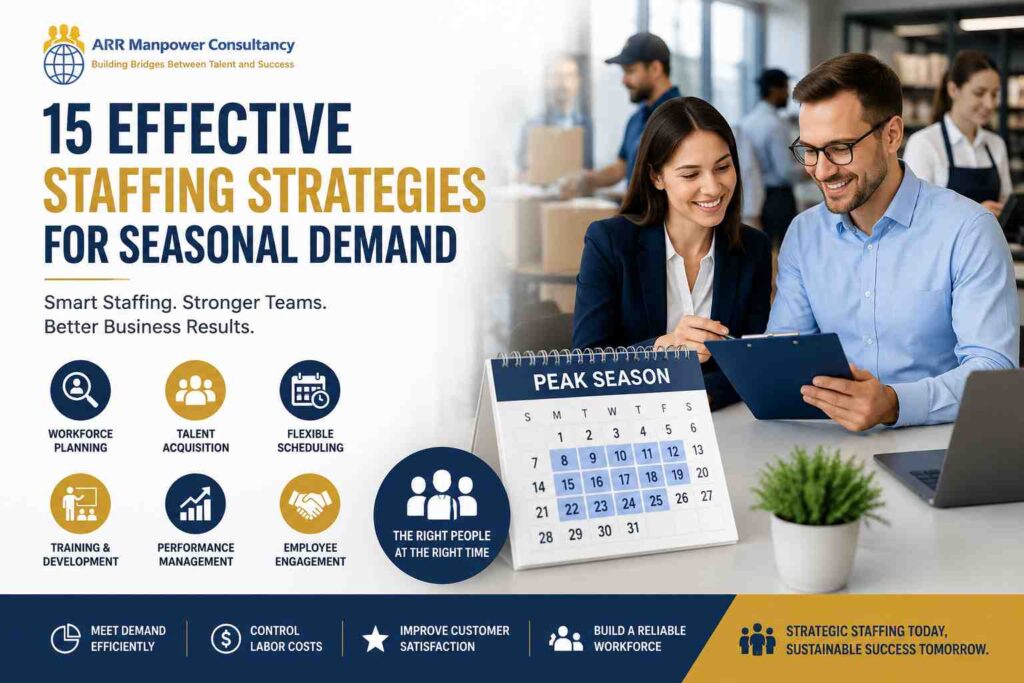 HR professionals planning effective staffing strategies for seasonal demand with workforce scheduling and recruitment planning.